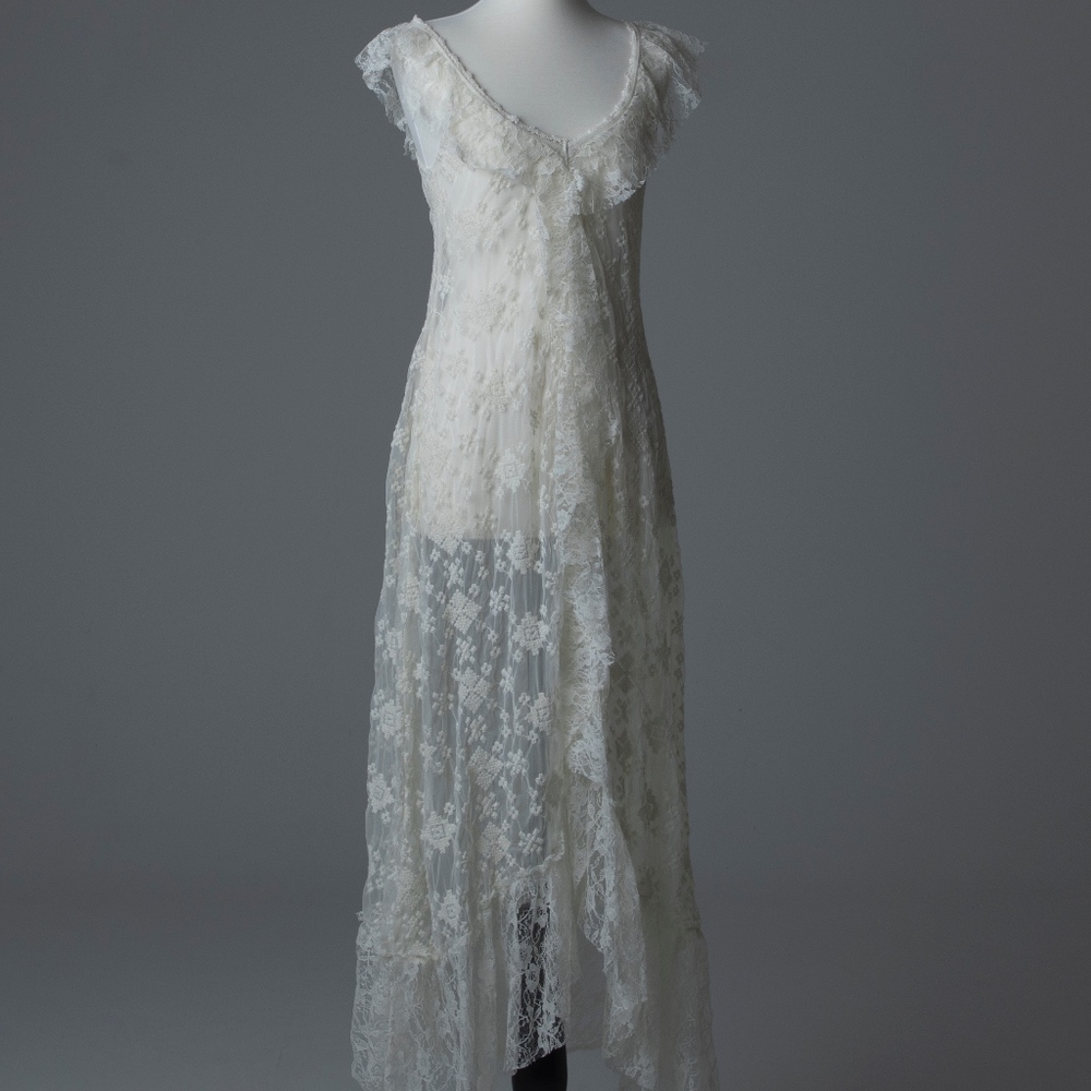 Free People Lace Overlay Dress with Ruffle V neck